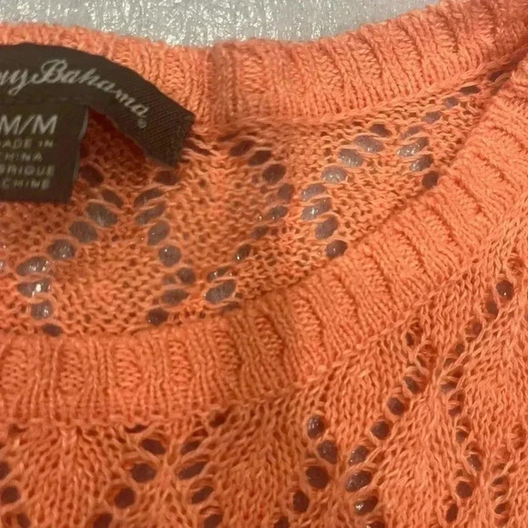 [M]Tommy Bahamas Orange Open knit Crochet linen Blend L/S Sweater/CoverUp - Picture 4 of 8